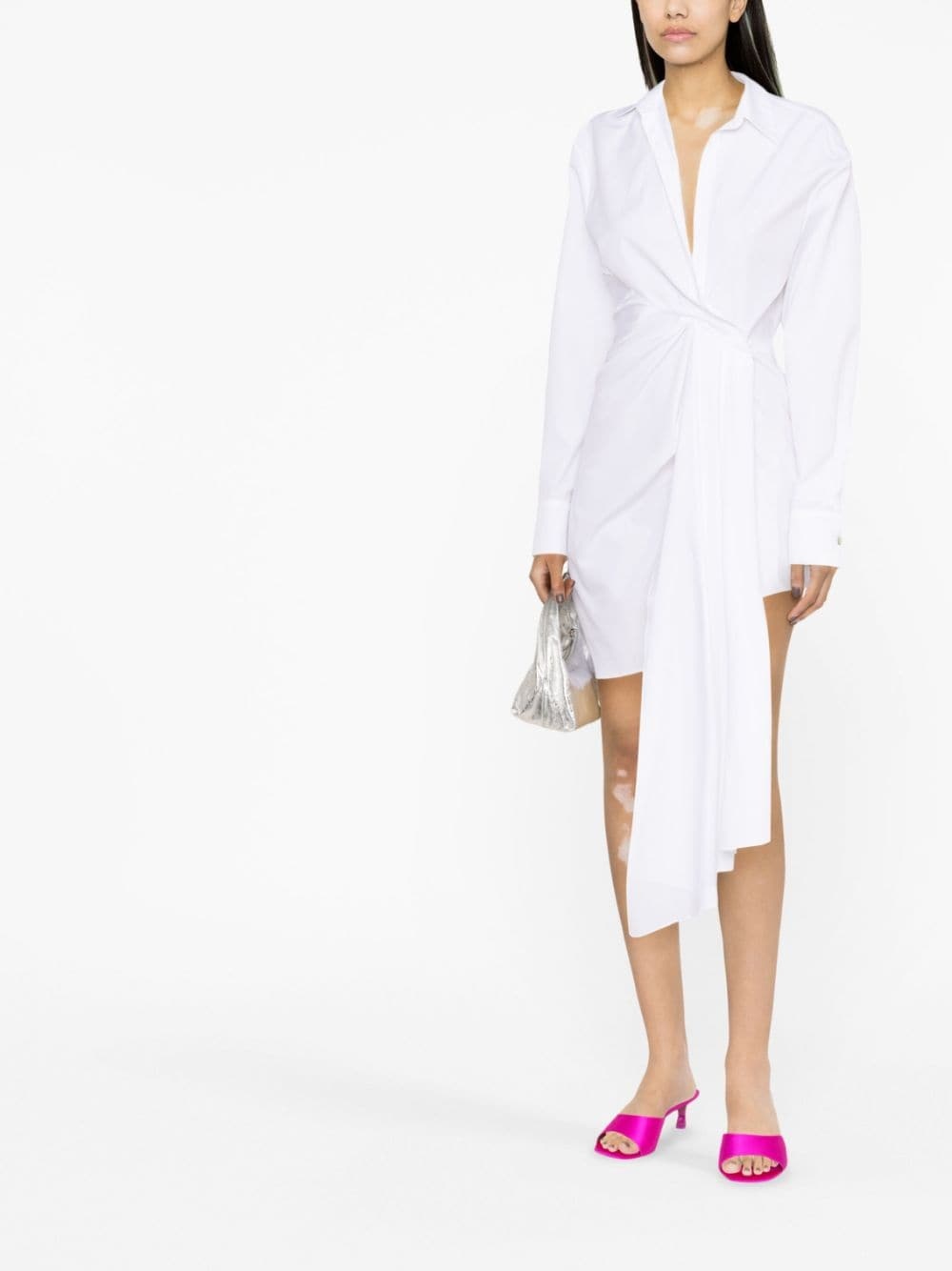 draped asymmetric cotton-poplin shirt dress - 2