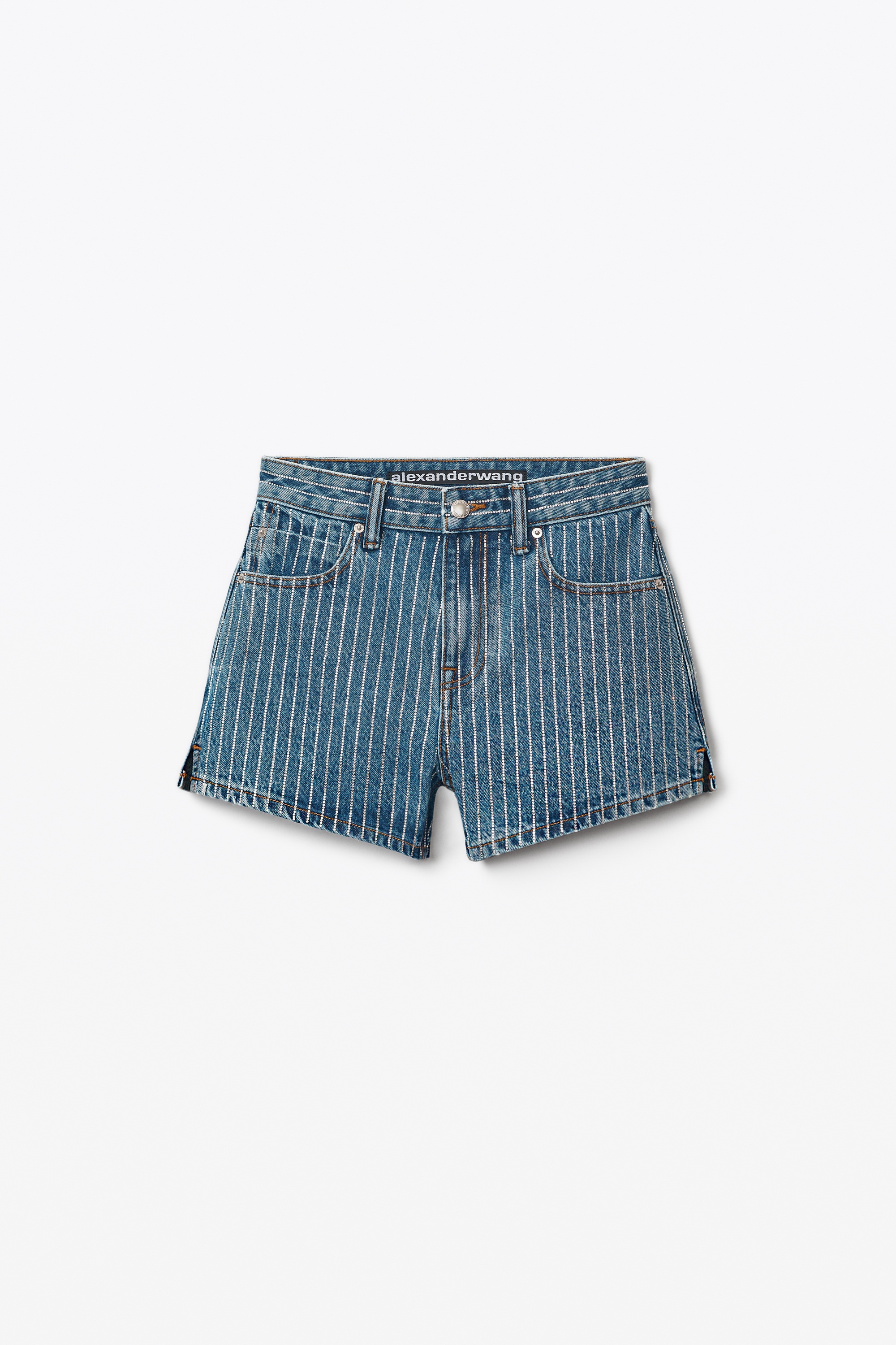 CRYSTAL STRIPE BITE SHORT IN DENIM - 1