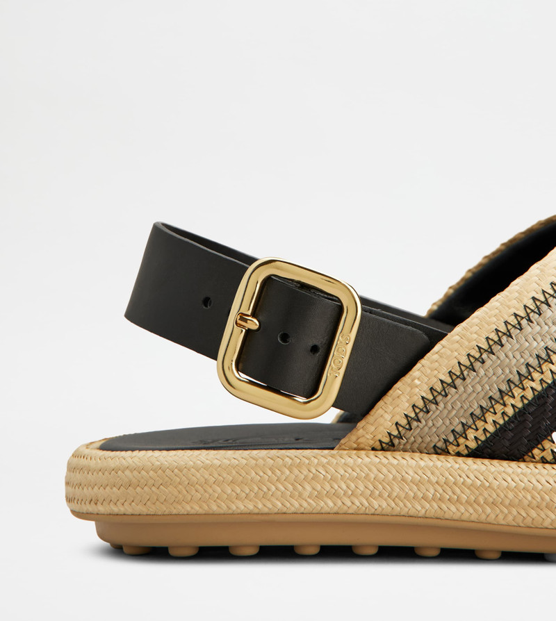 SANDALS IN FABRIC AND LEATHER - BEIGE, BLACK 5