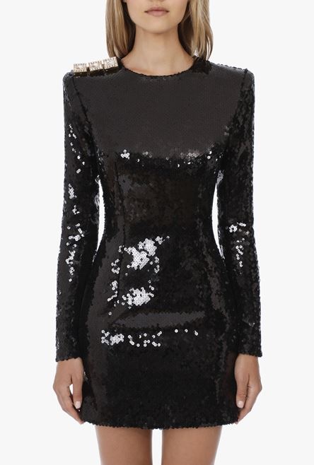 Short black sequinned dress - 5