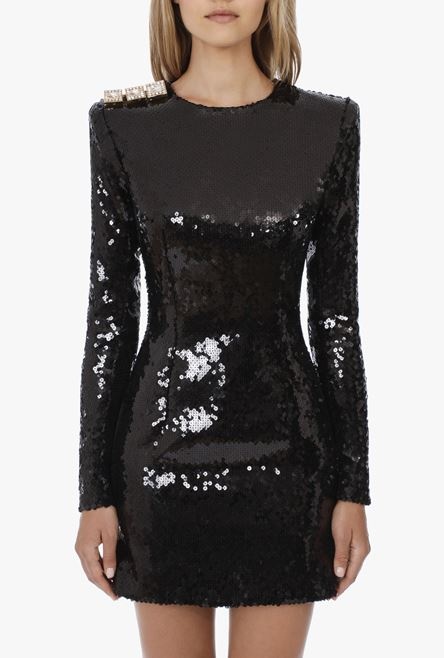 Short black sequinned dress - 5