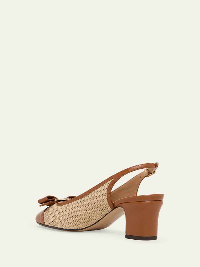 FERRAGAMO 55mm Vetty Raffia and Leather Slingback Pumps outlook