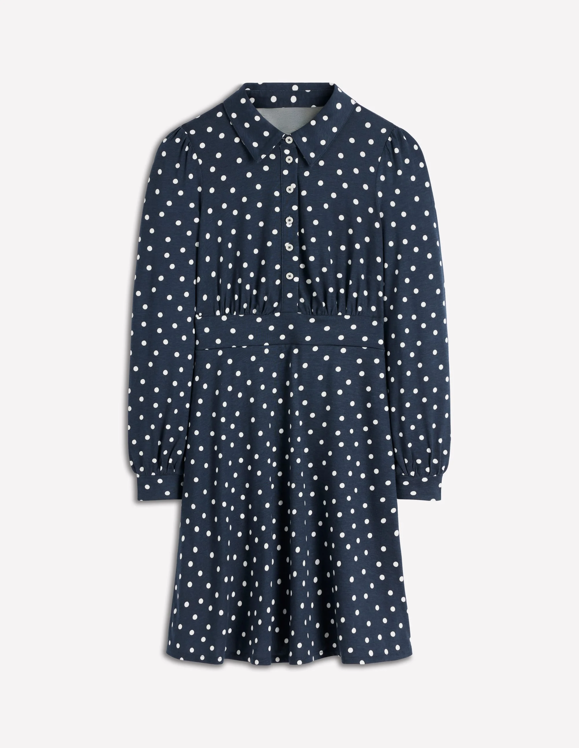 Orla Short Jersey Shirt Dress-French Navy, Painted Dot - 1