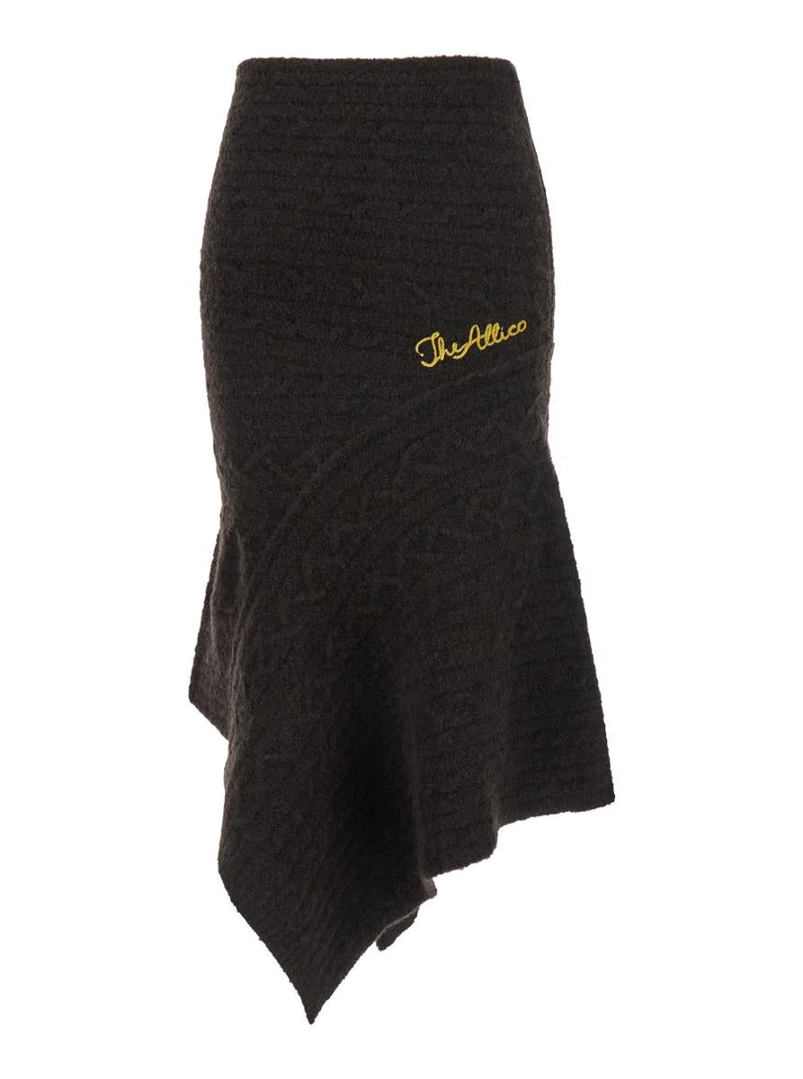 The Attico Brown Skirt With Asymmetrical Design And Logo Lettering In Wool Woman - 1