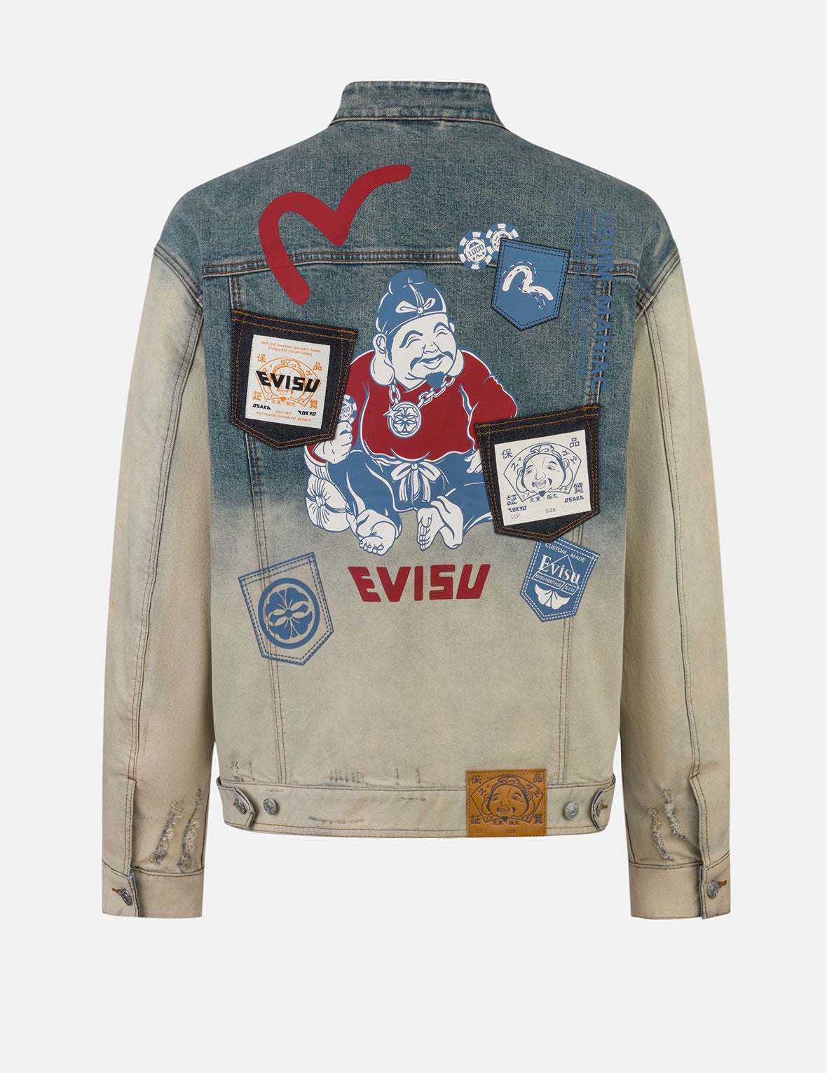 Ebisu Print and Multi-Pocket Loose Fit Biker Denim Jacket - 2