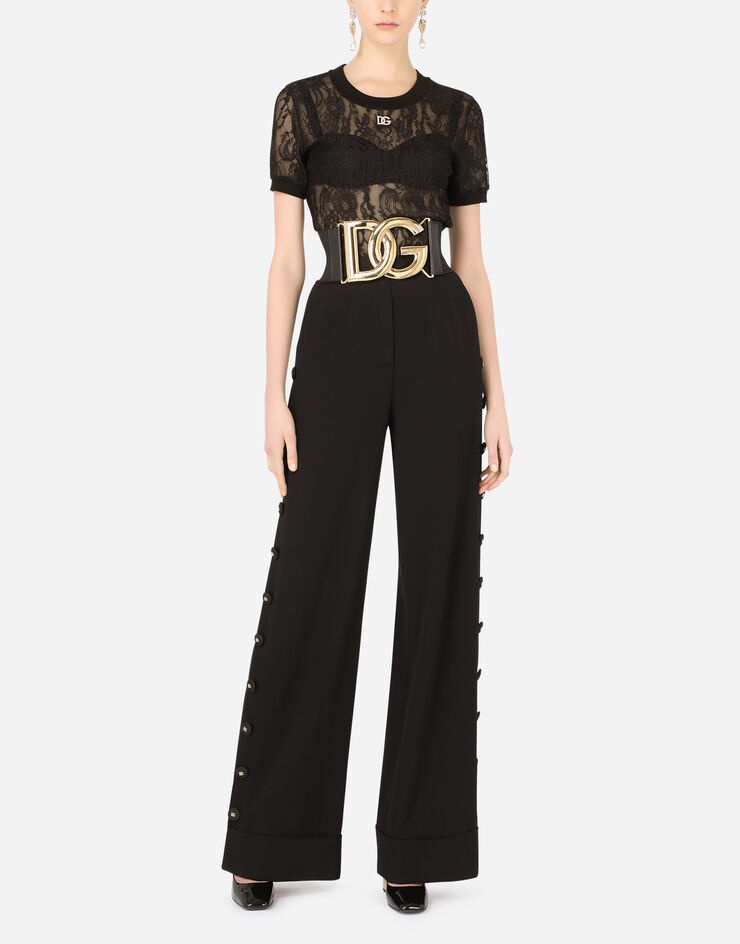 Piqué palazzo pants with buttons and turn-ups - 5