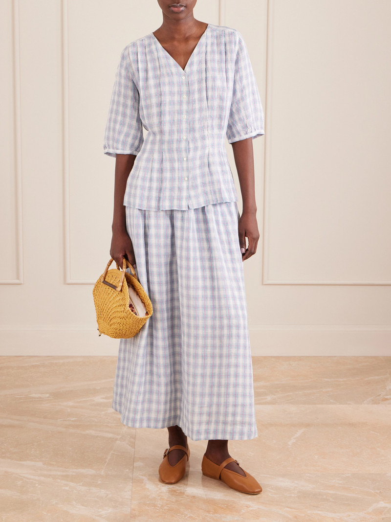 SKALL Elvira Pleated Checked Linen Shirt outlook