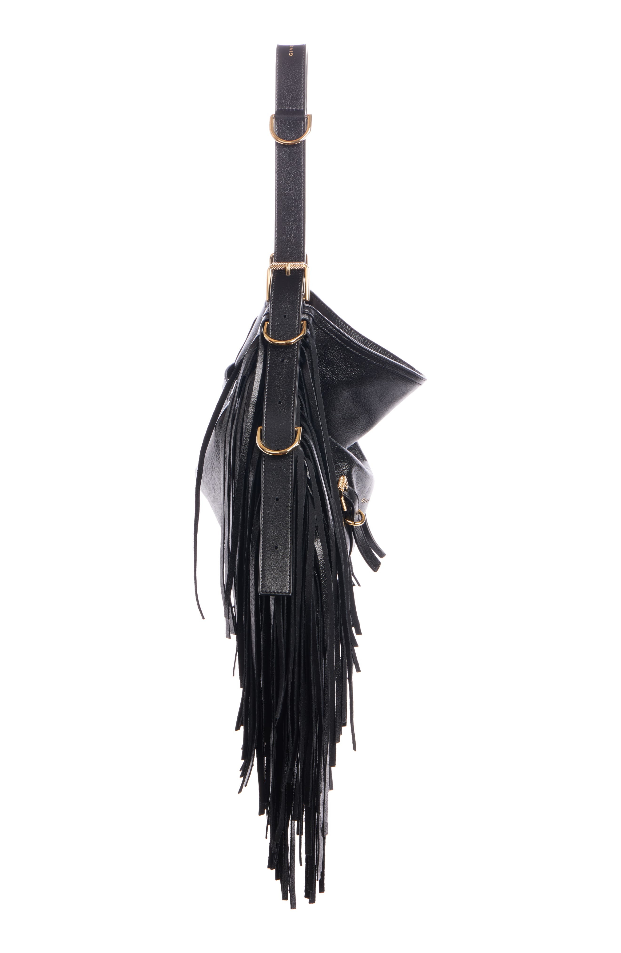 Givenchy Medium Voyou Fringe Leather Hobo Bag in 001-Black at Nordstrom - 4