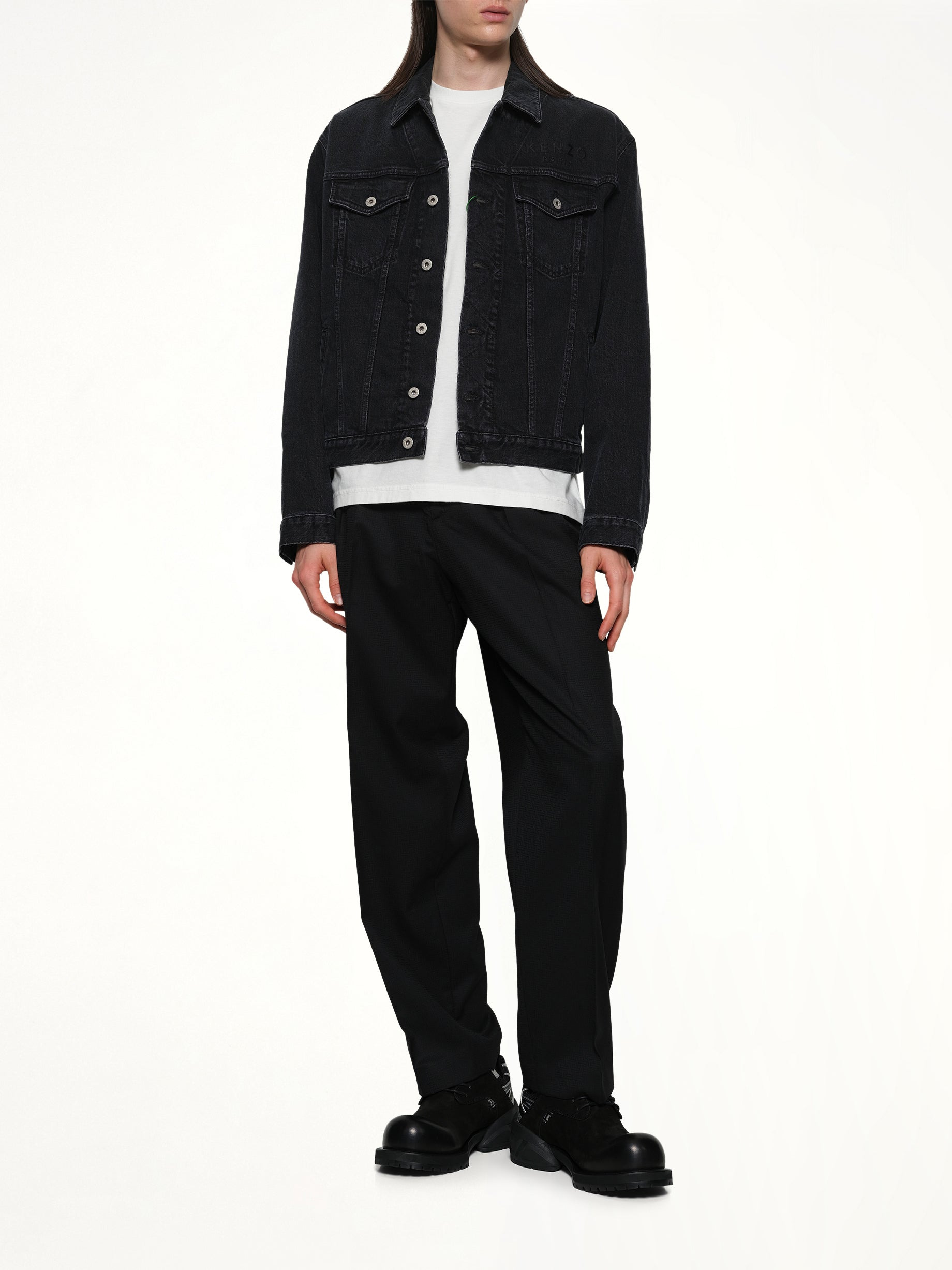Boke Flower Trucker Jacket in Stone Bleached Black Denim - 4