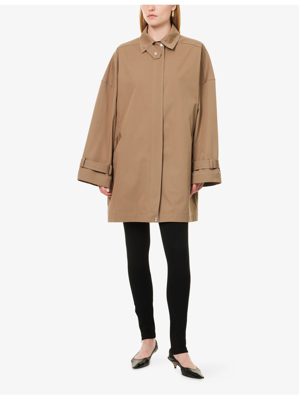 Oversized Pointed-Collar Cotton Trench Jacket - 3