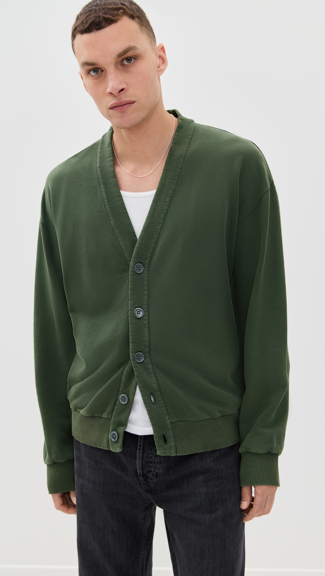 Garment Dye V Neck Cardigan - 1