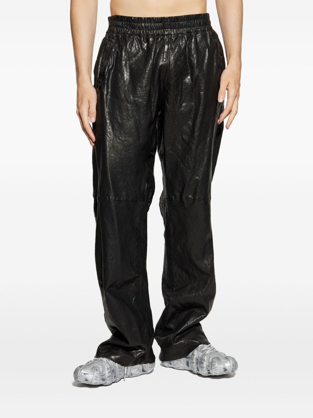 elasticated-waist leather trousers - 3