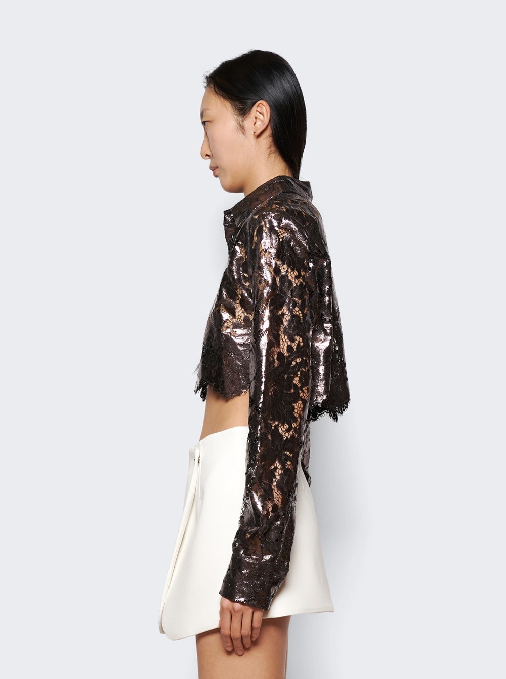 Lace Cropped Shirt Chocolate Brown - 4