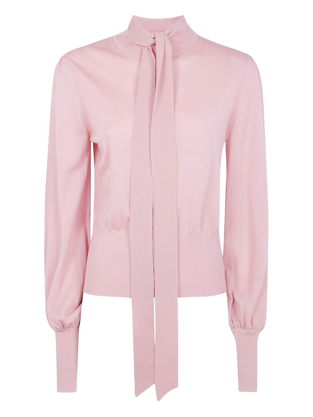 Pussybow tie-neck puff-sleeve sweater - 1