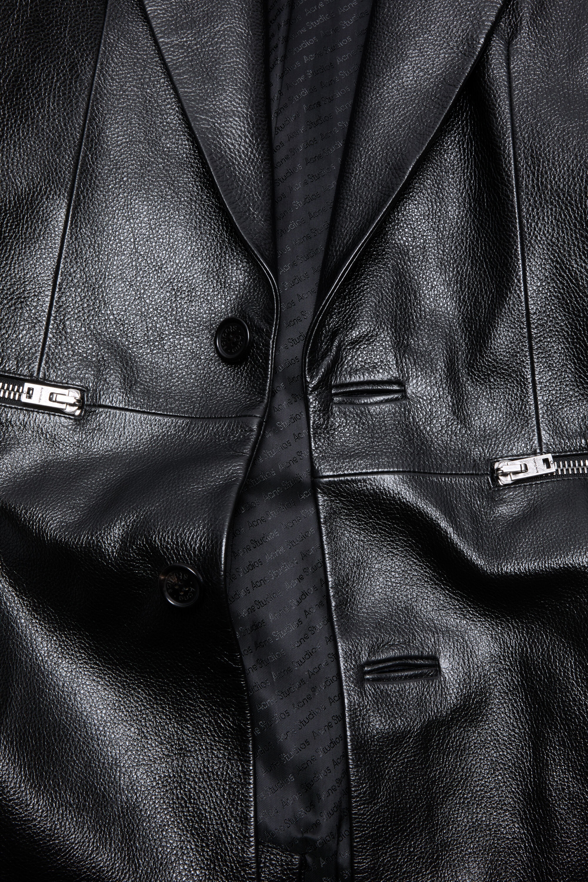 Single-breasted leather  coat - Black - 3