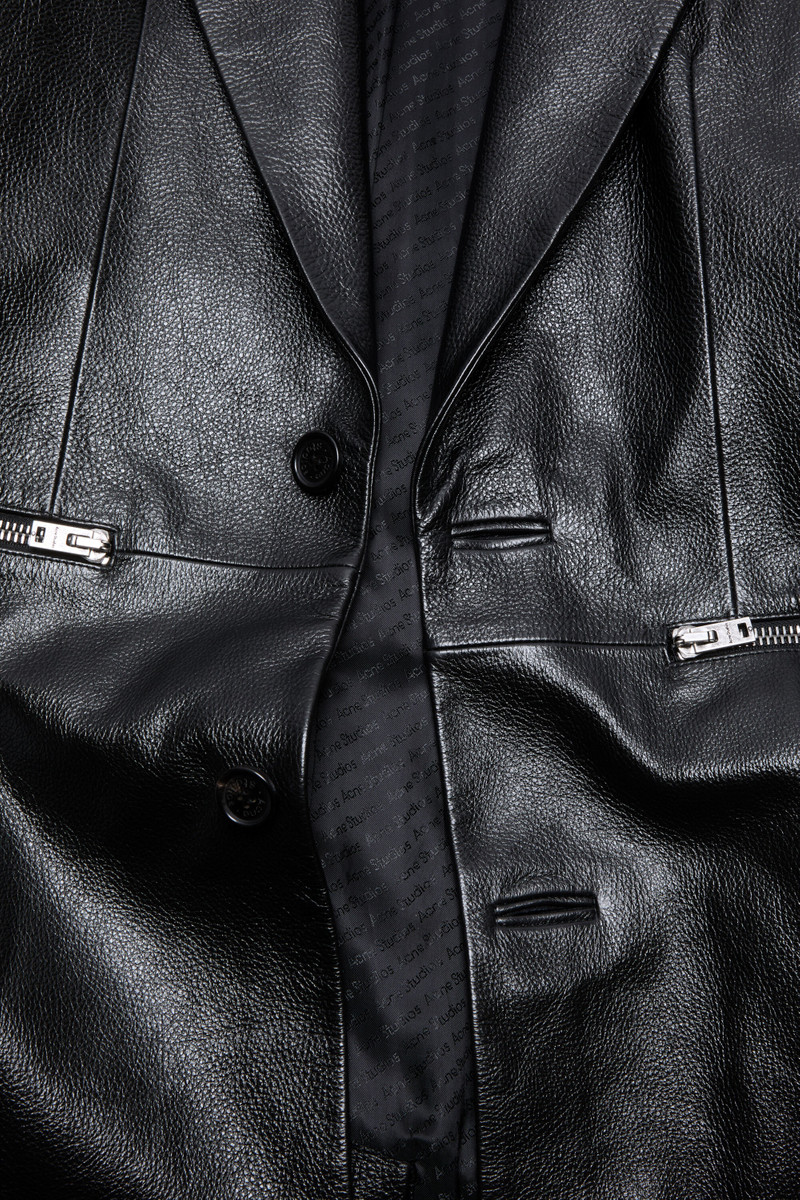 Single-breasted leather  coat - Black 3