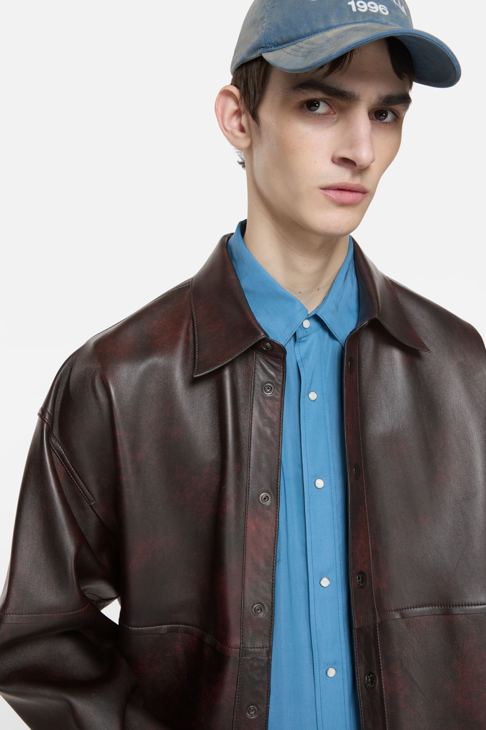 Leather shirt jacket - Red/black - 4
