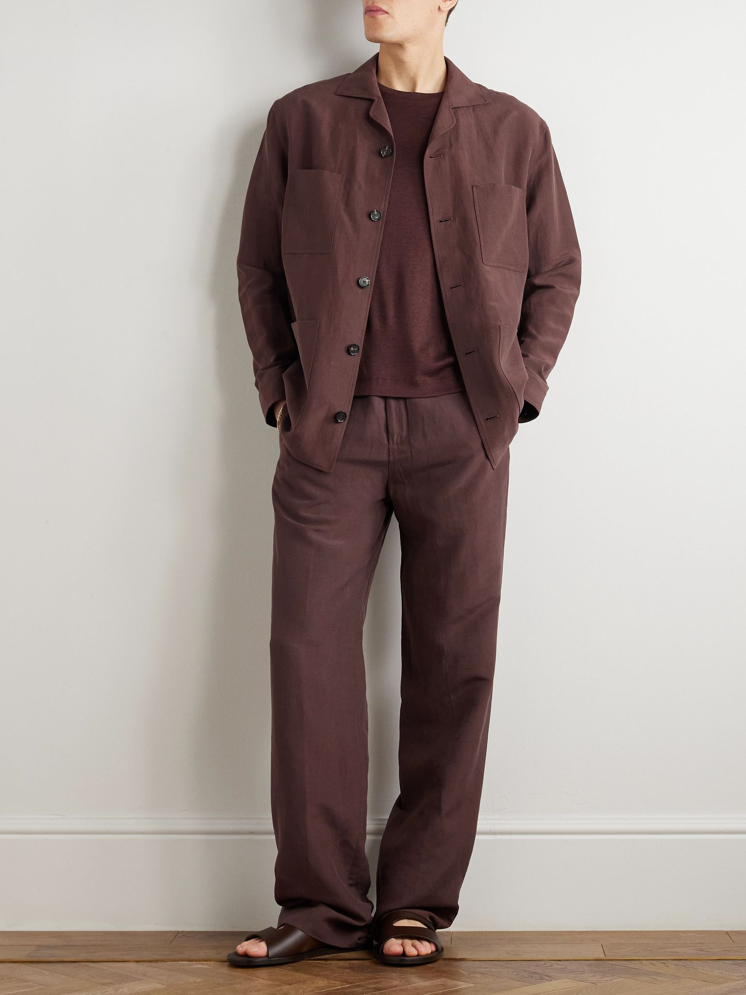 Joele Linen and Silk-Blend Overshirt Brown - 2