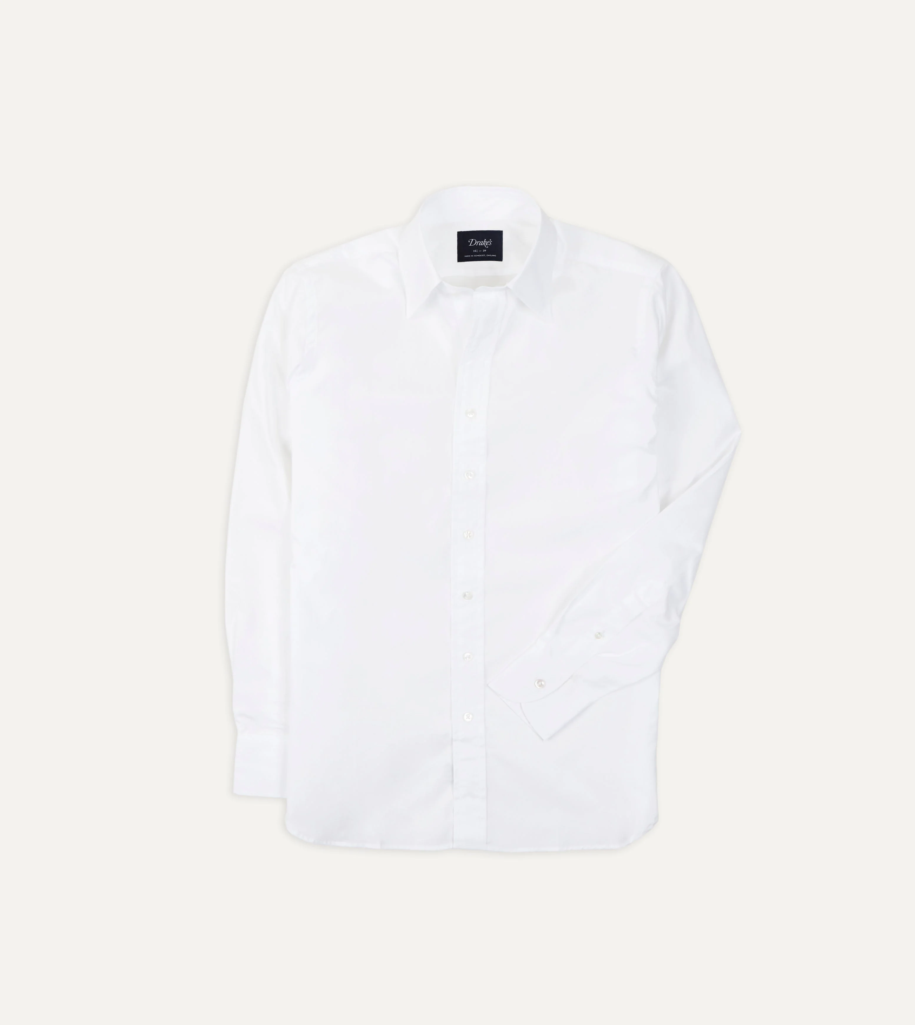 White Cotton Poplin Long Point Collar Shirt - 1