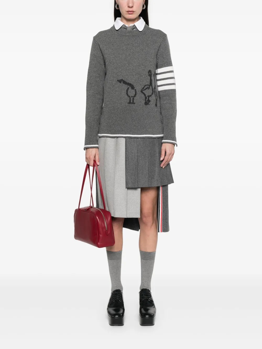 THOM BROWNE - Women Geese Jersey Intarsia Boxy Crew Neck Knitwear - 1