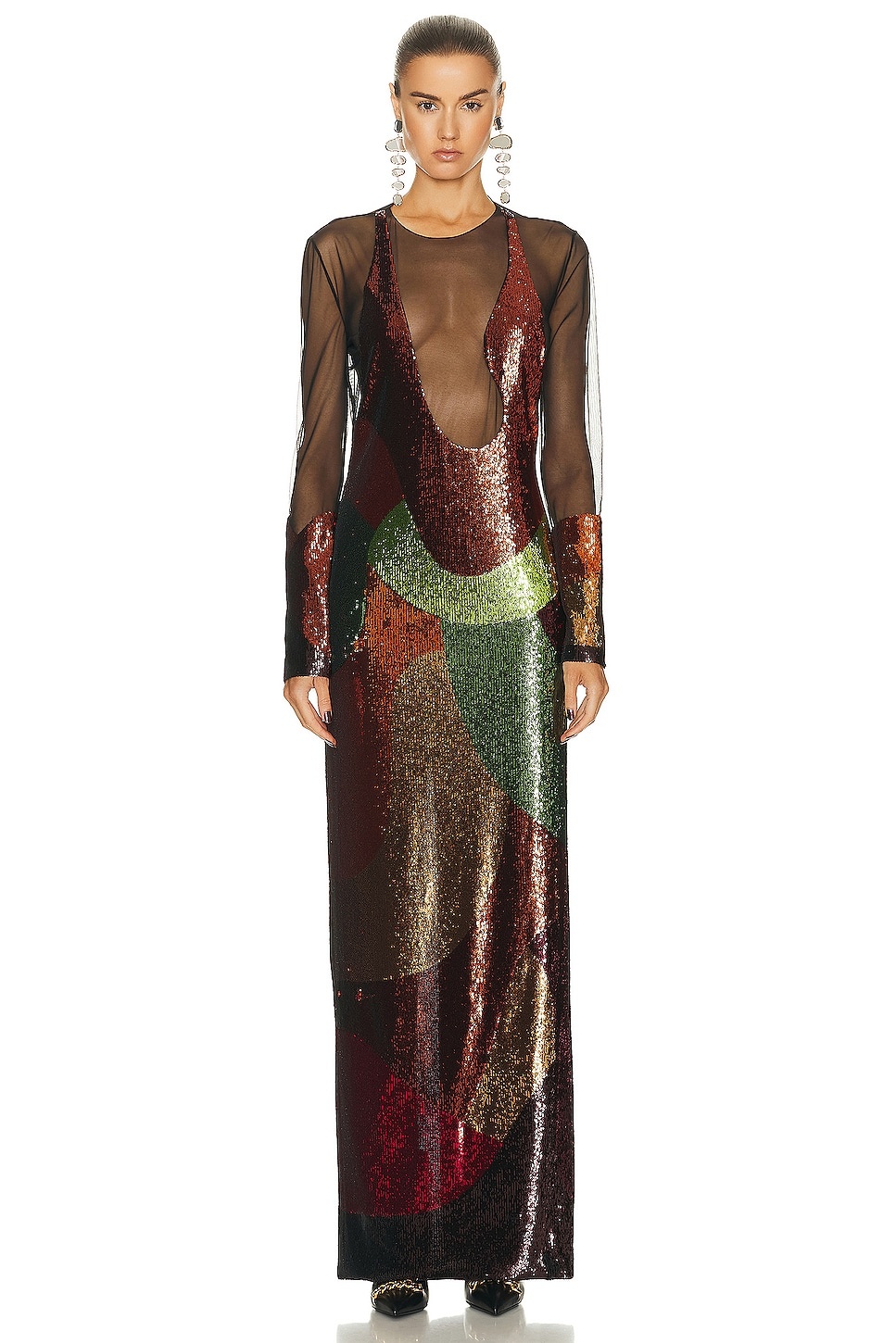 Sequins Anatomical Long Sleeve Evening Dress - 1