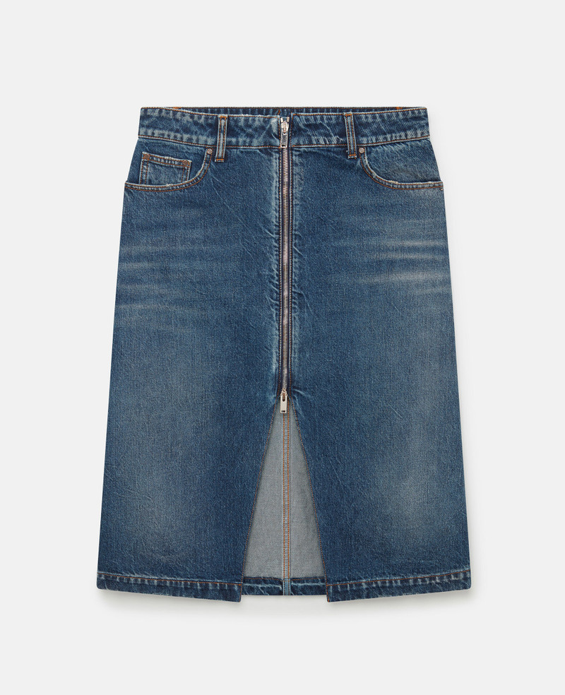 Front Split Zip Denim Midi Skirt 1