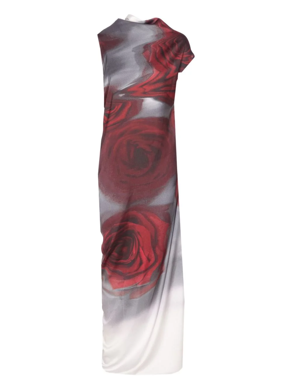 Red Blurry Roses asymmetrical dress - 1