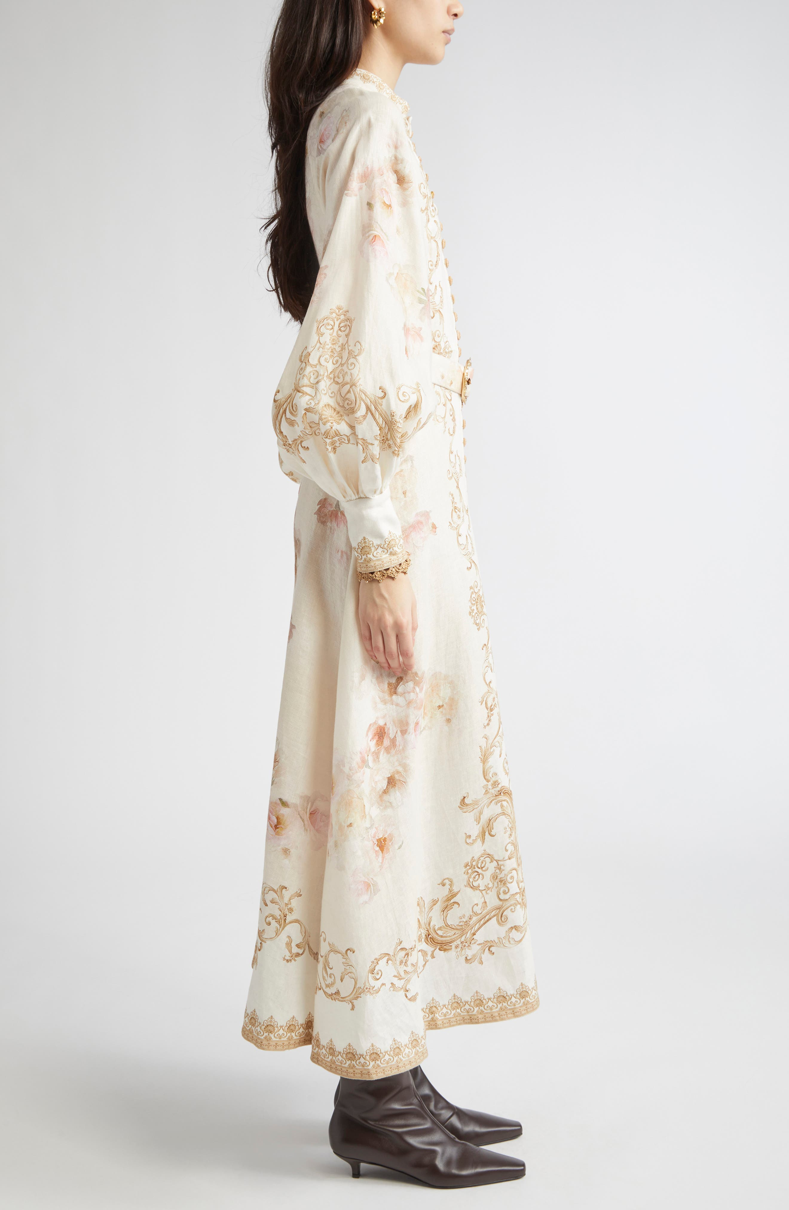 Zimmermann Hypnotic Long Sleeve Belted Linen Maxi dress in Cream Peony at Nordstrom - 3
