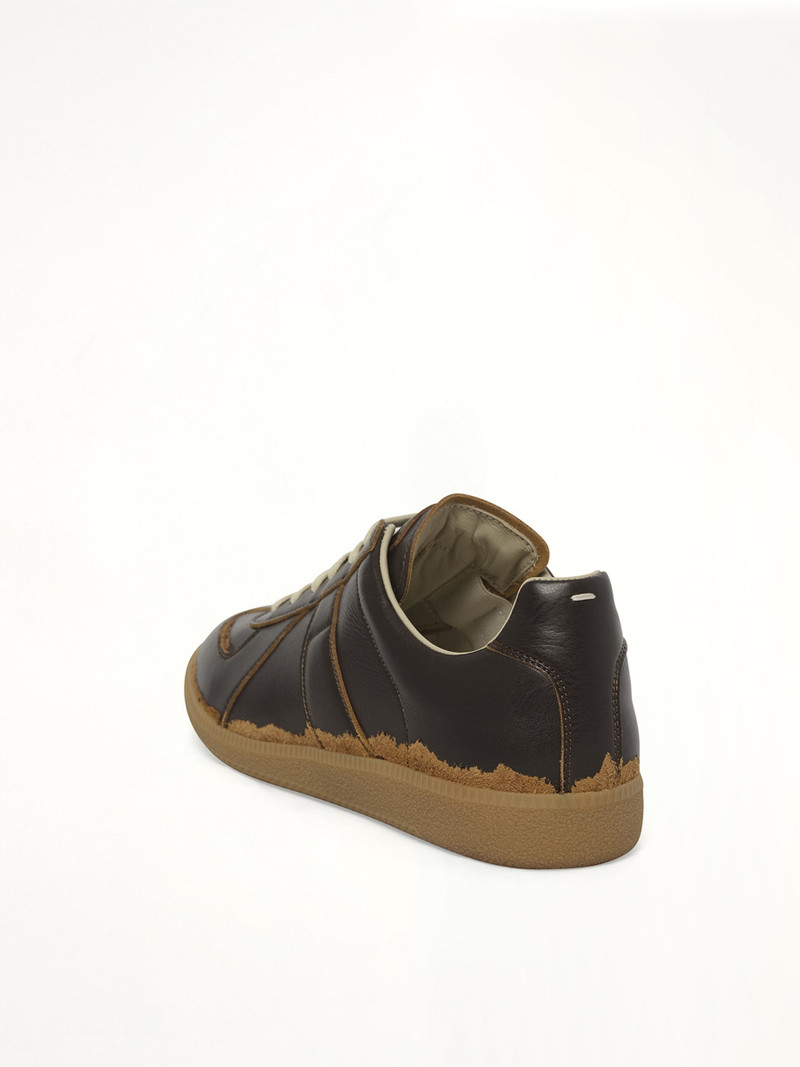Maison Margiela Replica Leather Sneaker in Dark Brown/Camel outlook