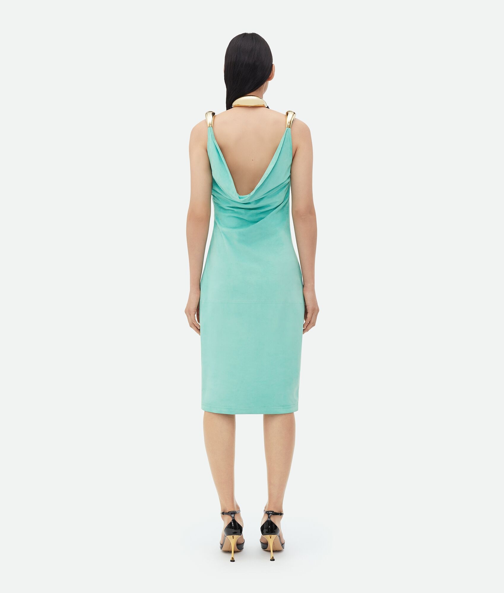 Bottega Veneta Fluid Suede Midi Dress With Metal Detail