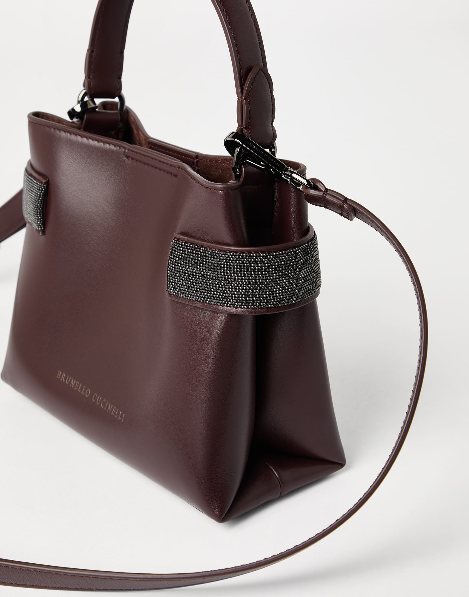 Essence small top-handle bag in calfskin with precious bands - 3