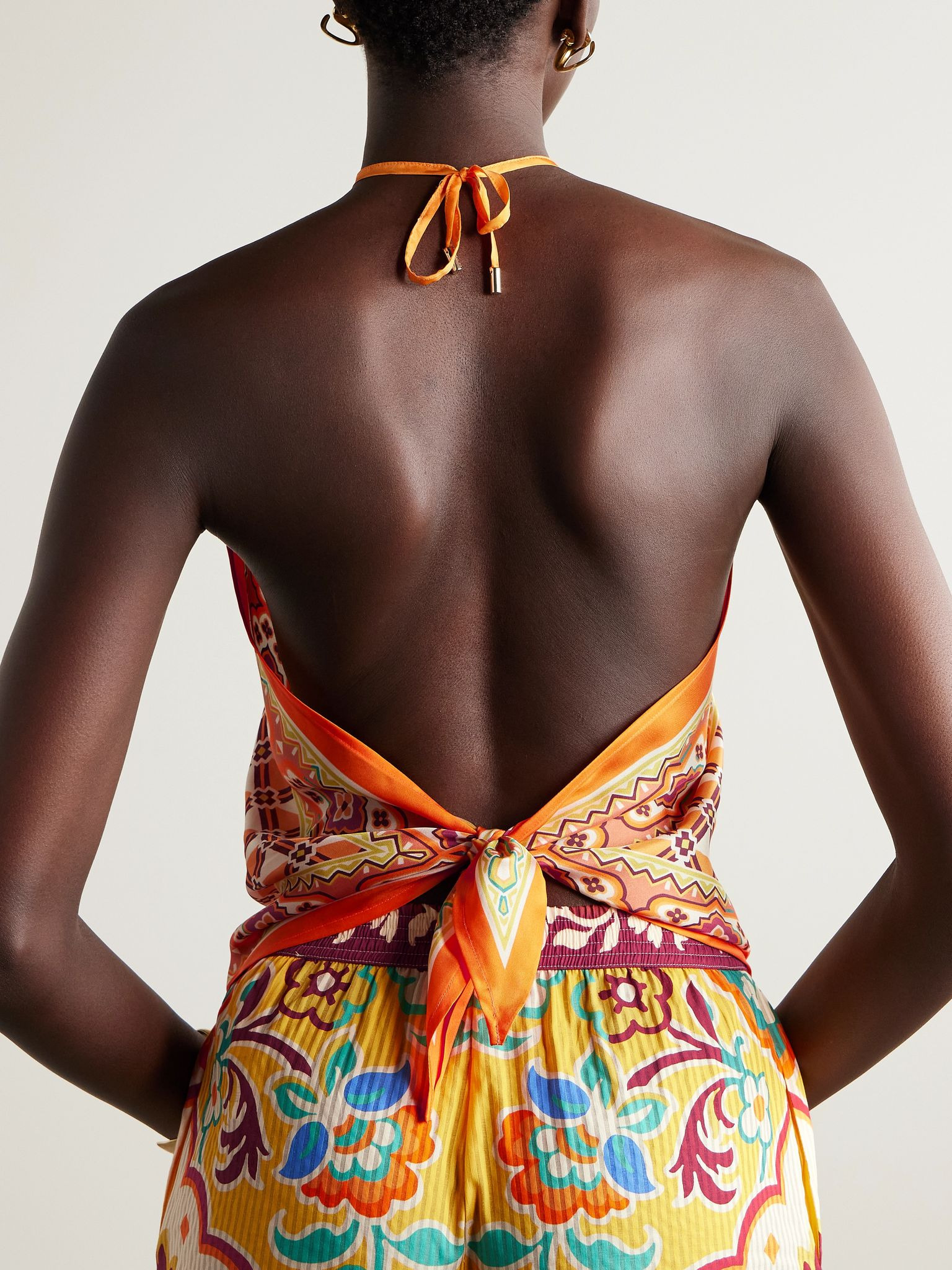 Printed silk-voile halterneck top Orange - 3