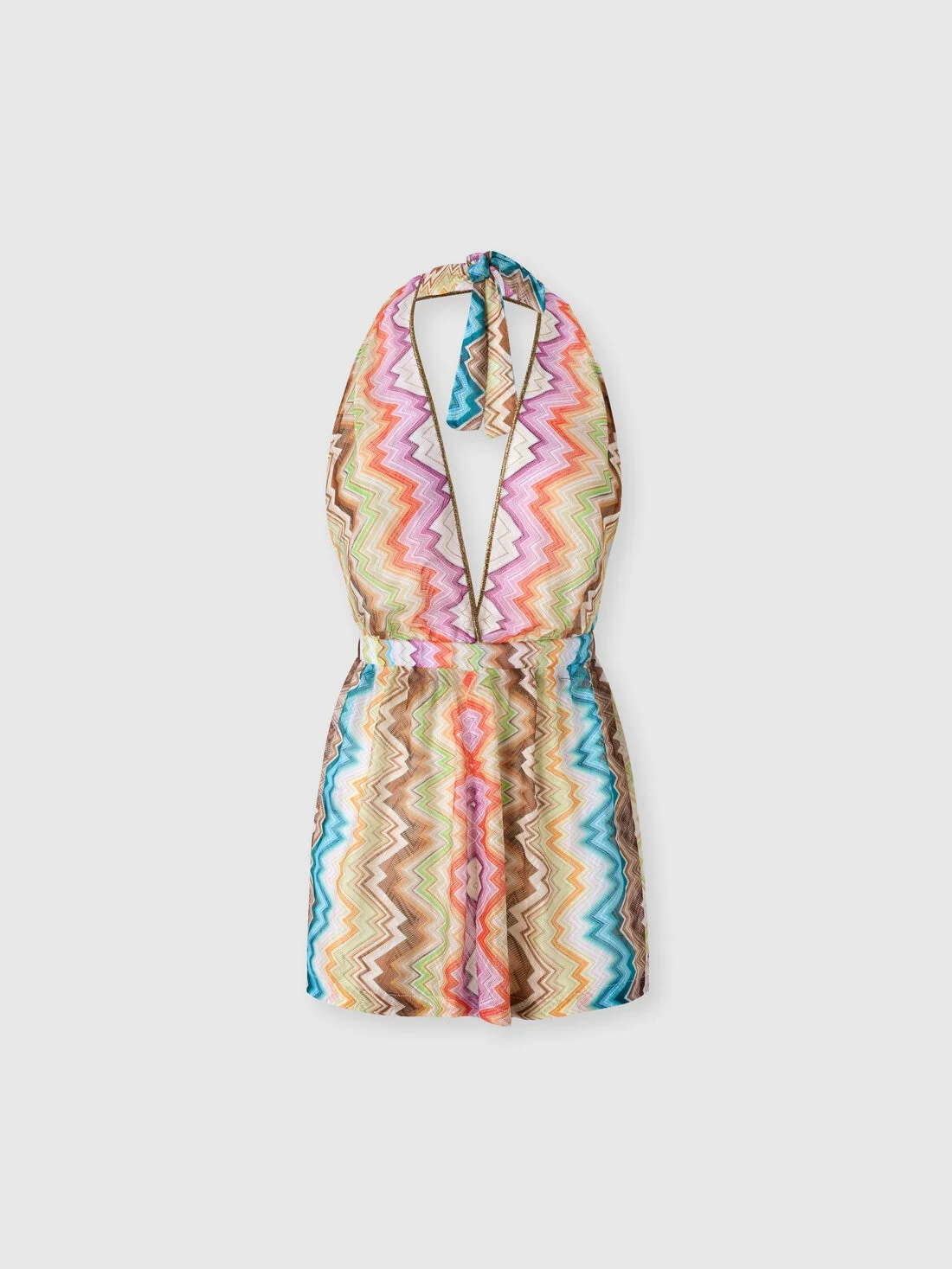 Short jumpsuit with printed motif and contrast trims - 1