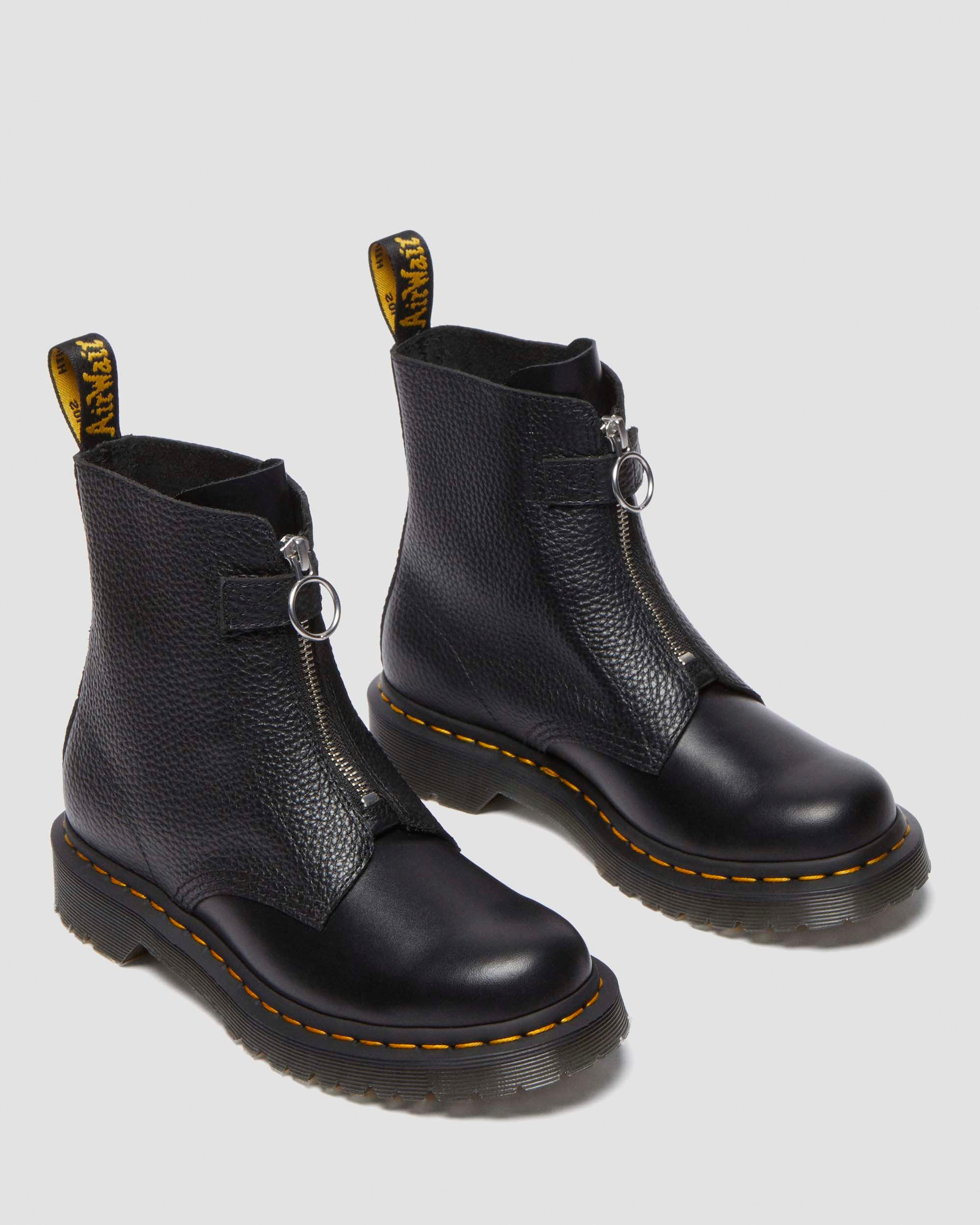 1460  Front Zip Leather Lace Up Boots - 8