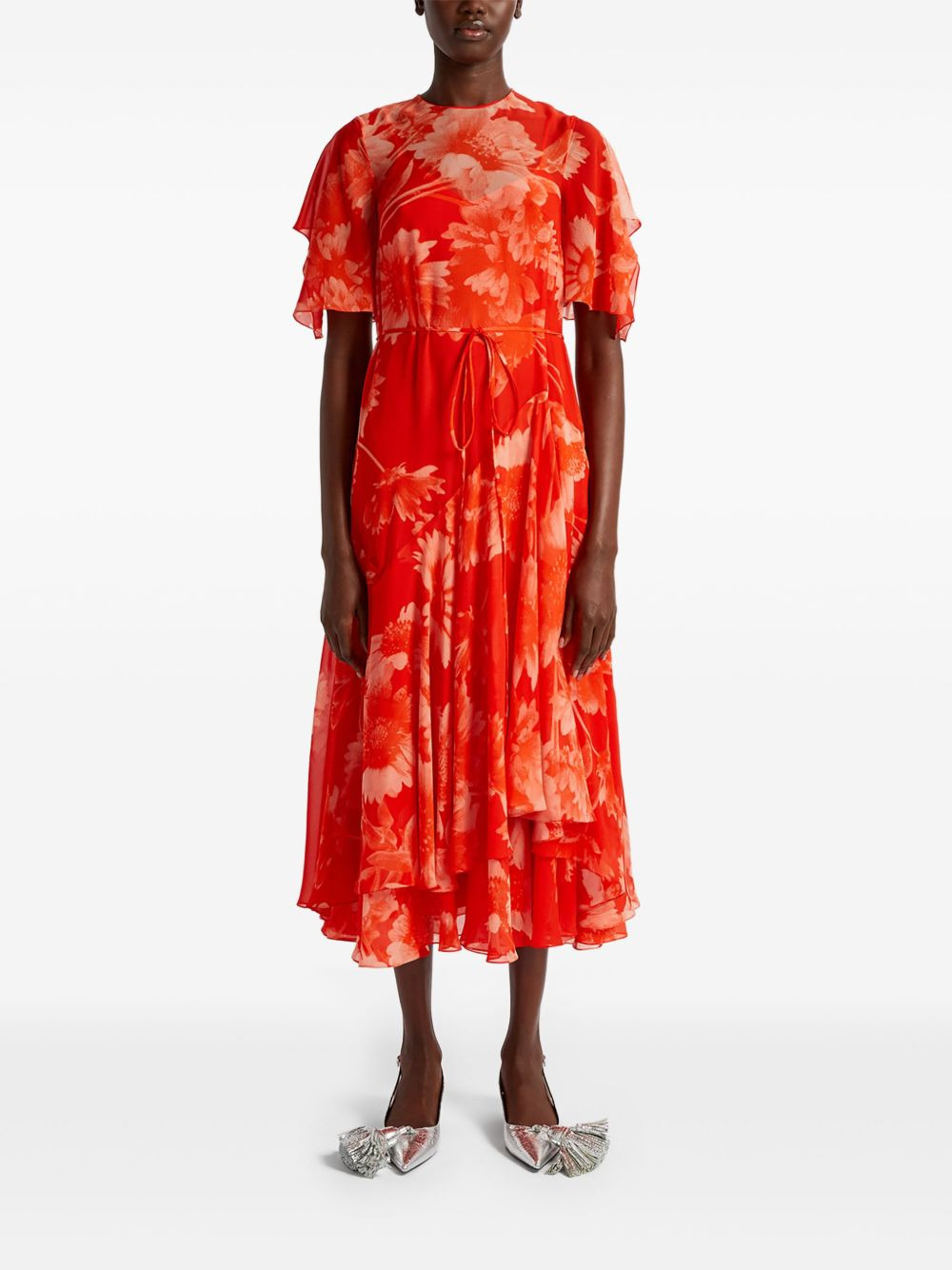 asymmetric short-sleeve midi dress - 2