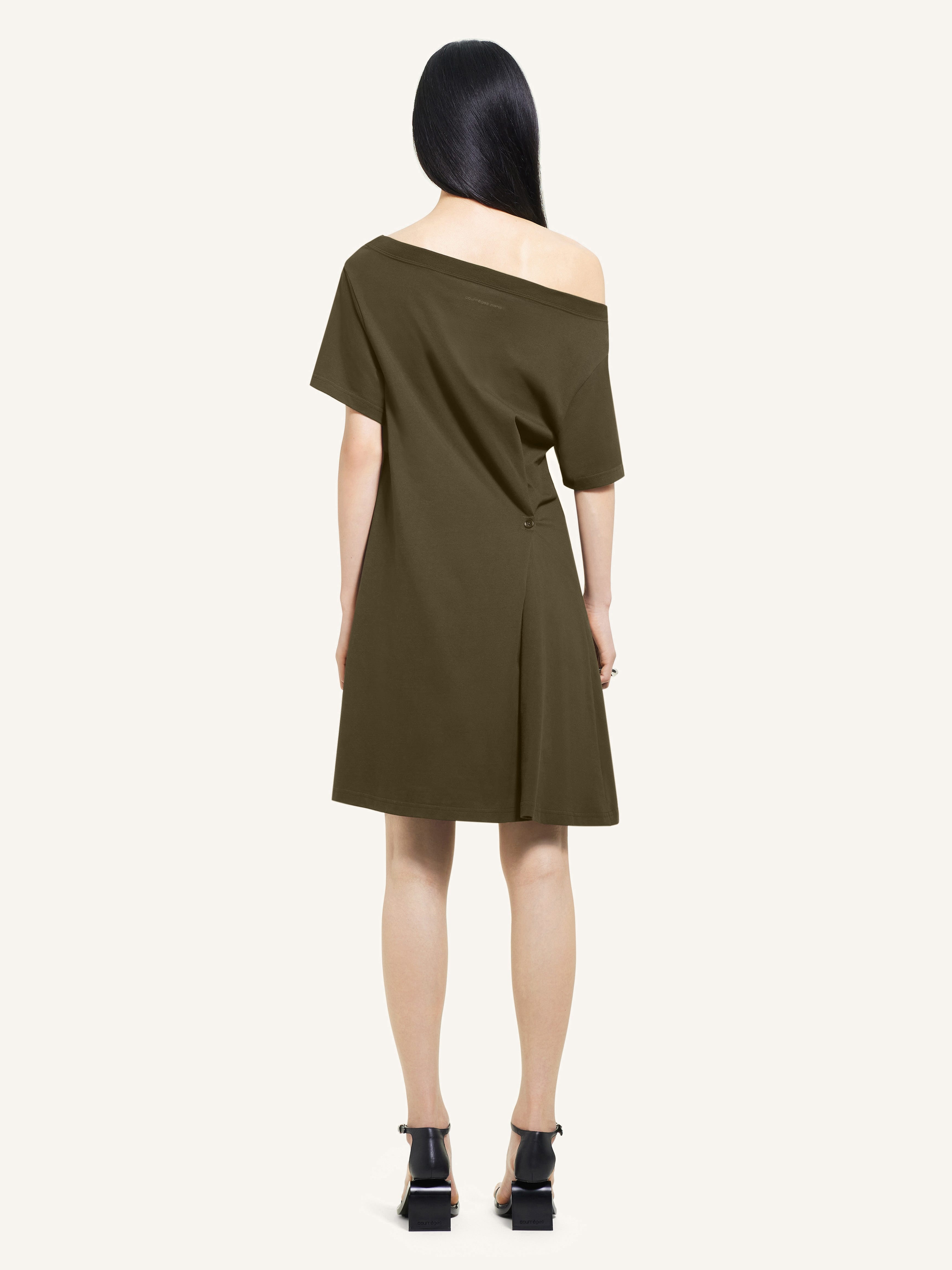 BOAT NECK COTTON MINI DRESS - 4