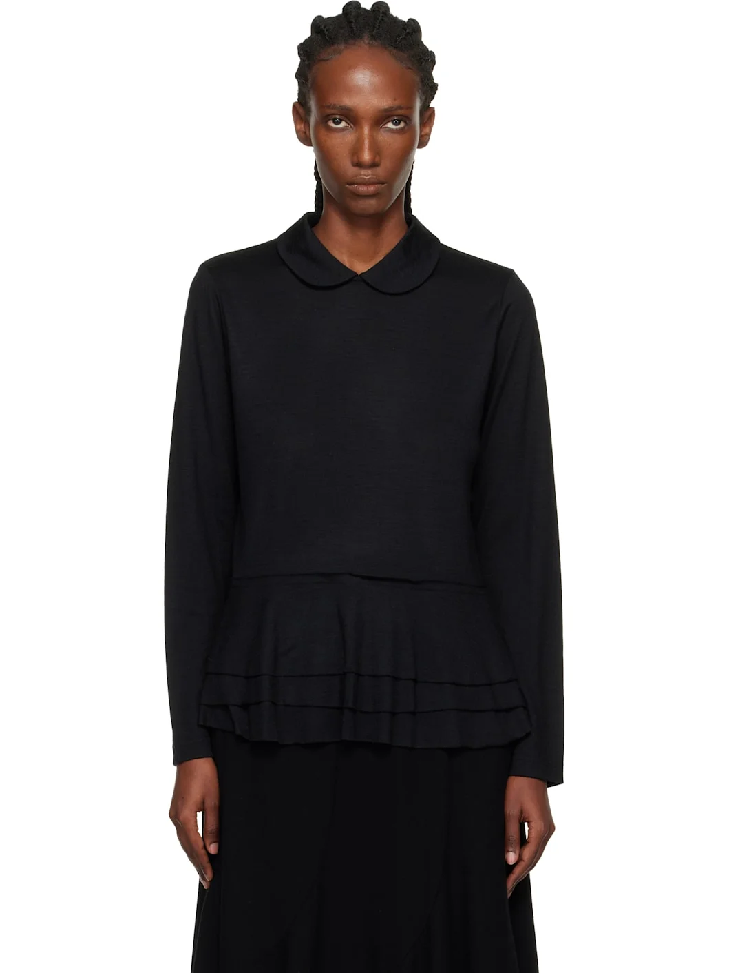 Black Tiered Wool Jersey Sweater - 1