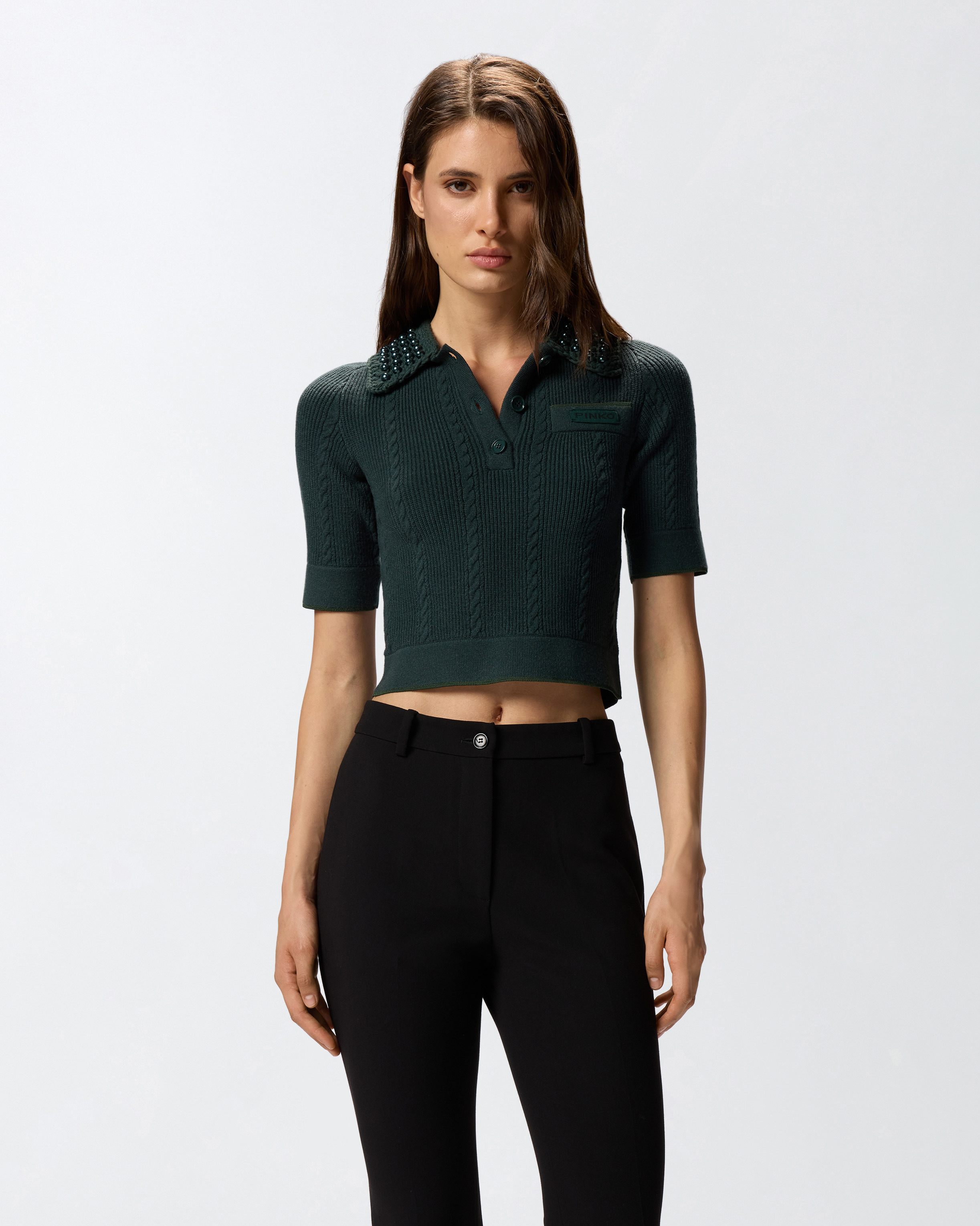 POLO-STYLE SWEATER WITH PEARLS - 2