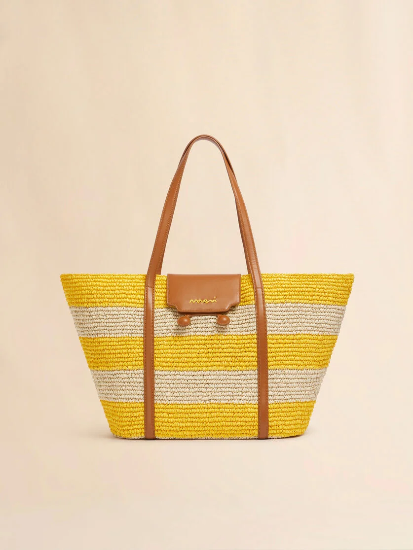 MEDIUM YELLOW STRIPE RAFFIA-EFFECT TRUNKAROO BEACH BAG - 1