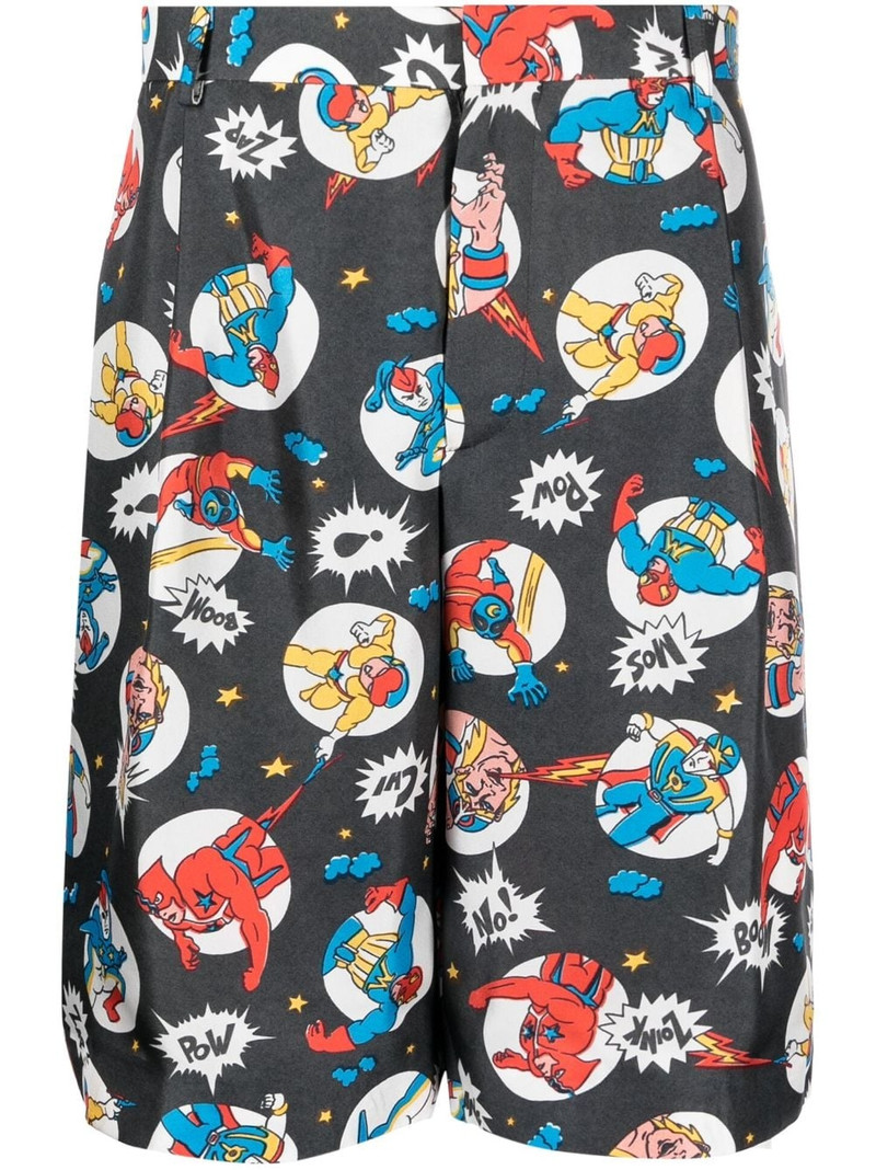 comic-print silk shorts 1