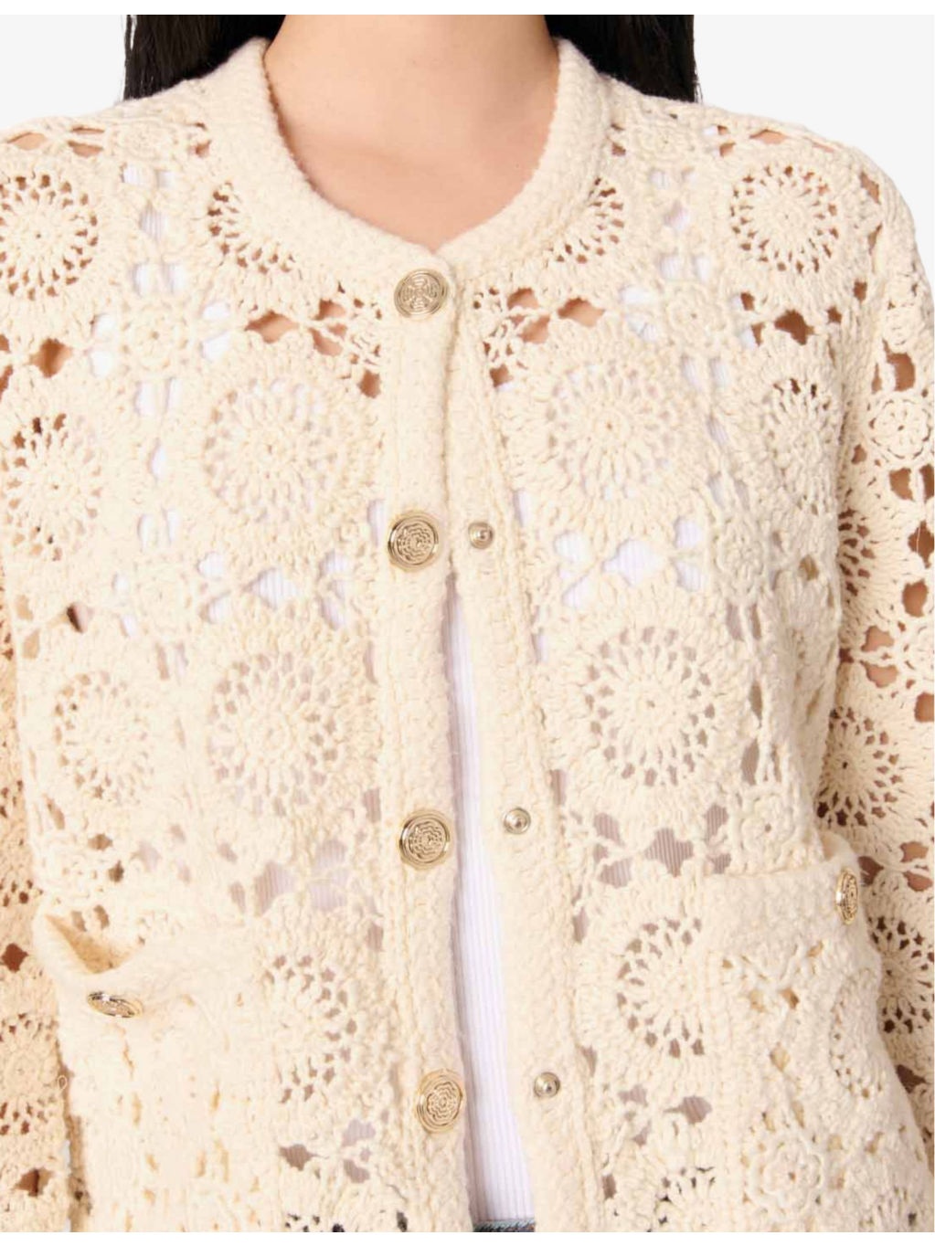 Crochet Cropped Knitted Cardigan - 5