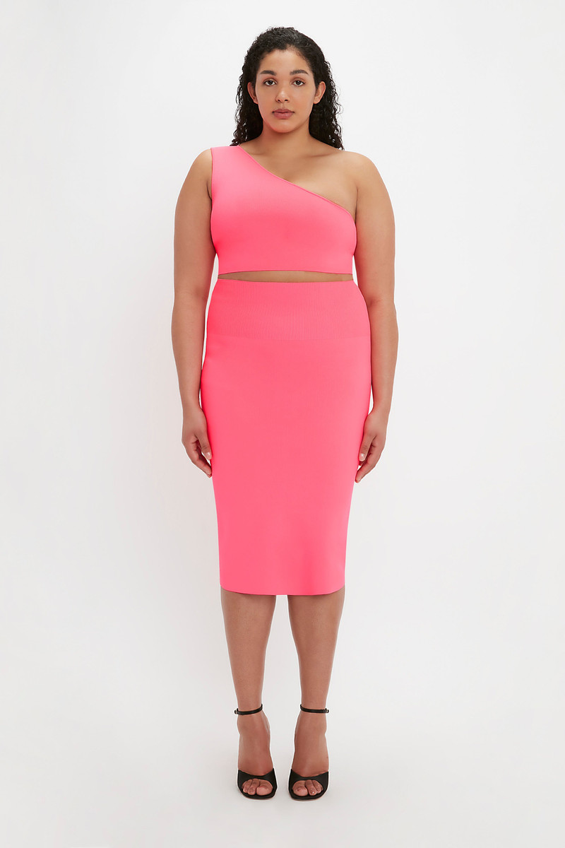 VB Body One Shoulder Crop Top In Pink 7