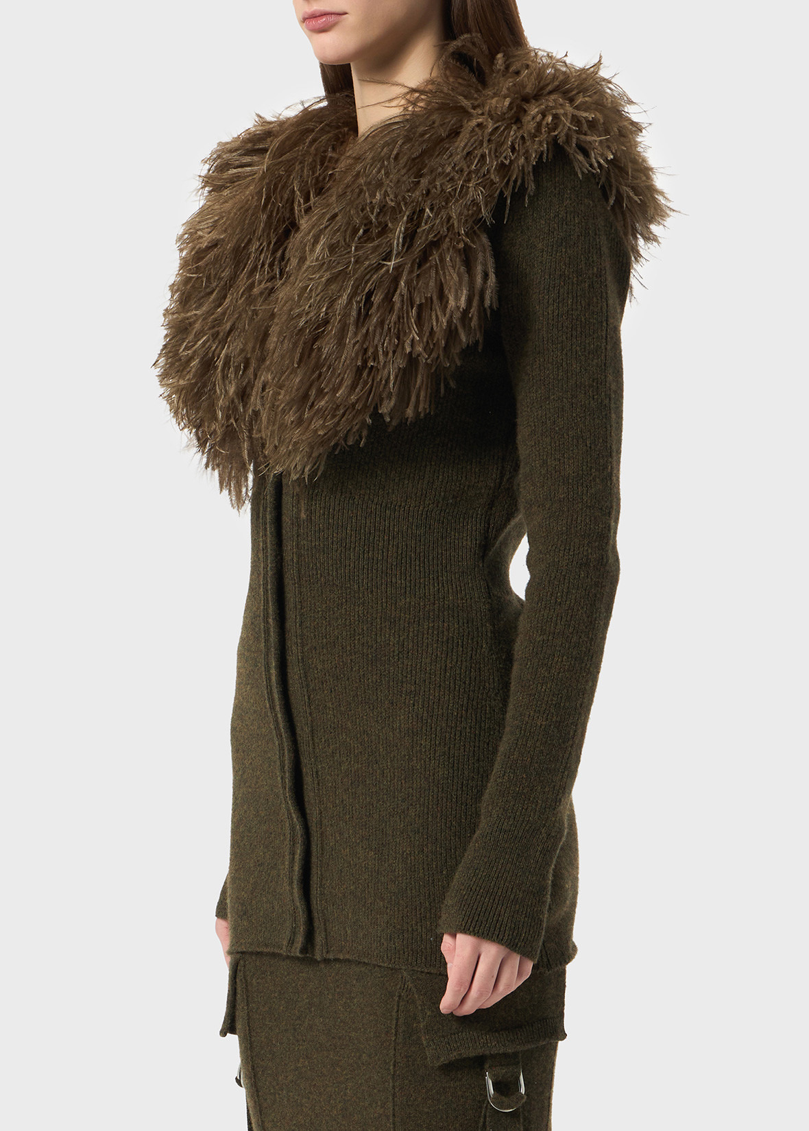WOOL CARDIGAN WITH FEATHER COLLAR - 5