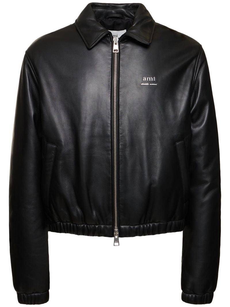 Padded leather zip jacket - 1