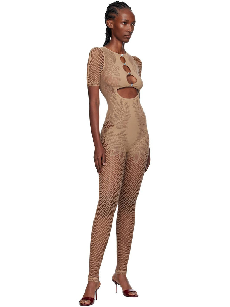 POSTER GIRL Beige Dinero Leaves Cut Out Playsuit Jumpsuit outlook