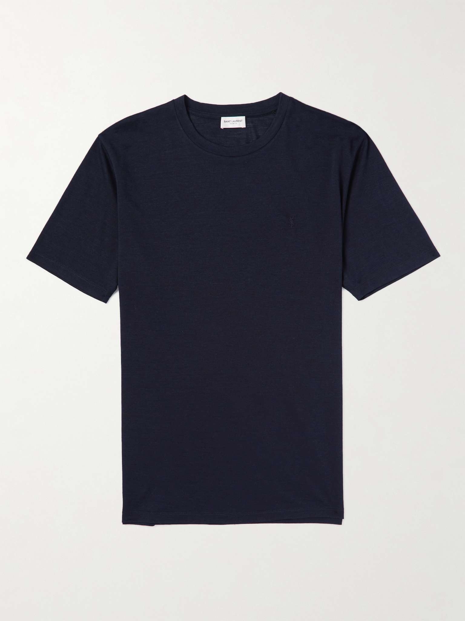 関税込★SAINT LAURENT★WOOL SILK BLEND SHORT SLEEVE T SHIRT Saint Laurent logo-embroidered wool-silk Blend T-shirt
