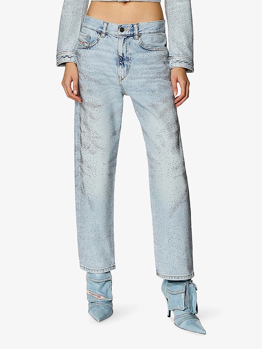 2016 D-Air rhinestone-embellished low-rise denim jeans - 3