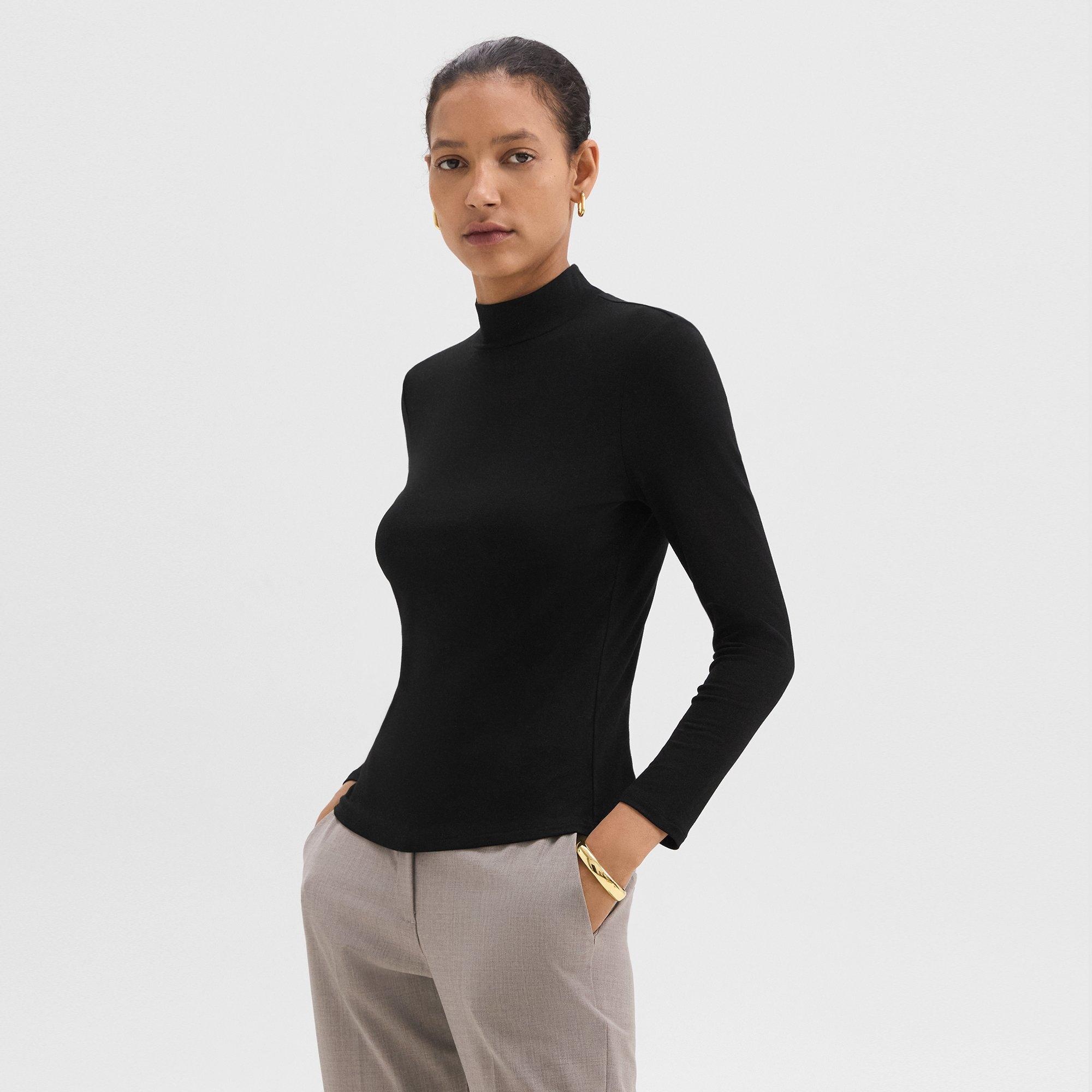 Mock Neck Top in Rib Knit Viscose - 3
