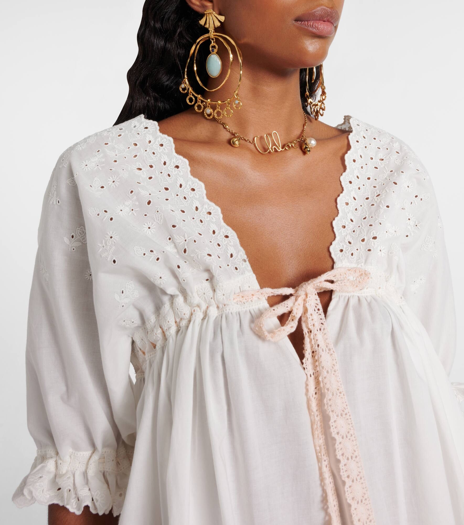 Broderie anglaise cotton-blend minidress - 4