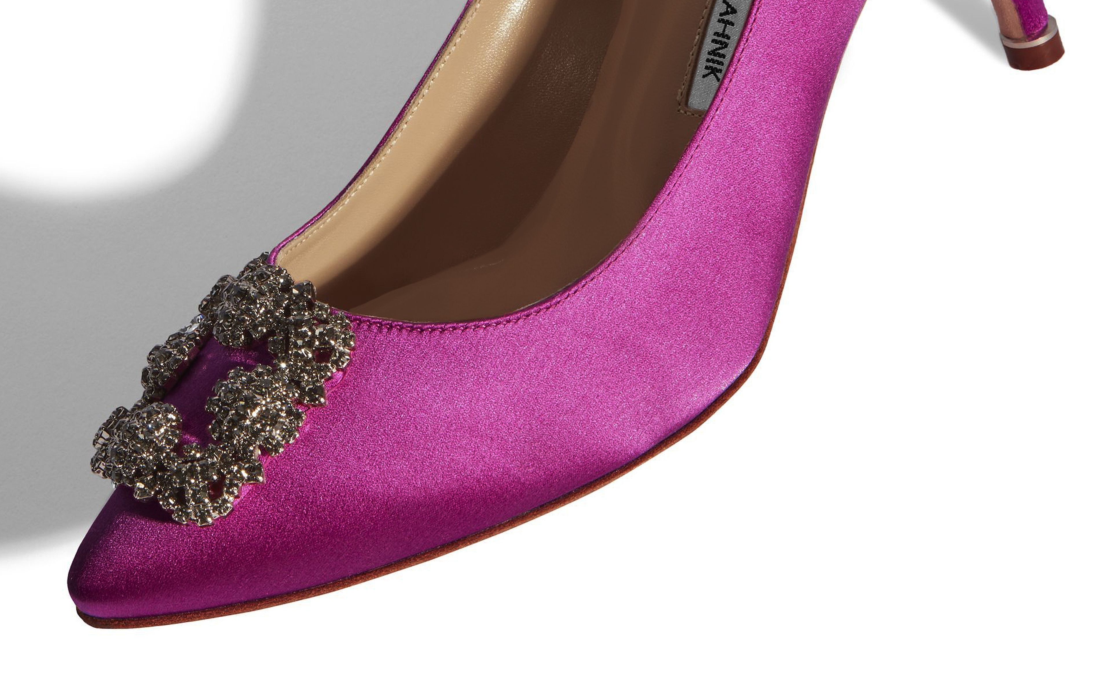 Dark Fuchsia Satin Jewel Buckle Pumps - 4